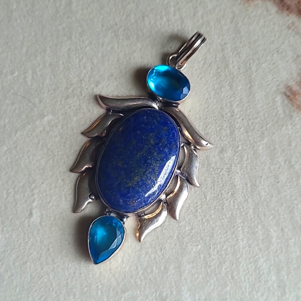 925 Silver Lapis Lazuli & Blue Quartz Pendant